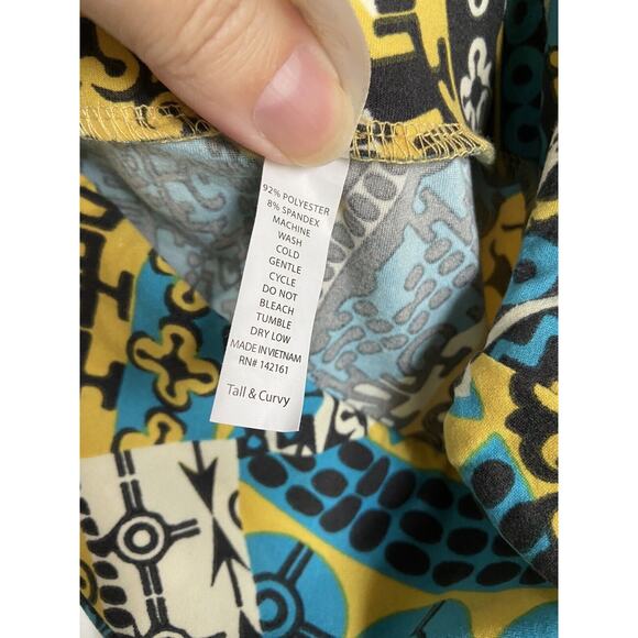 LuLaRoe Womens Leggings Sz TC Blue Yellow Black‎ White Art Deco 12 14 16 18 - Picture 6 of 7